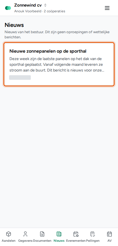 Het nieuws van je coöperatie lezen, stap 1