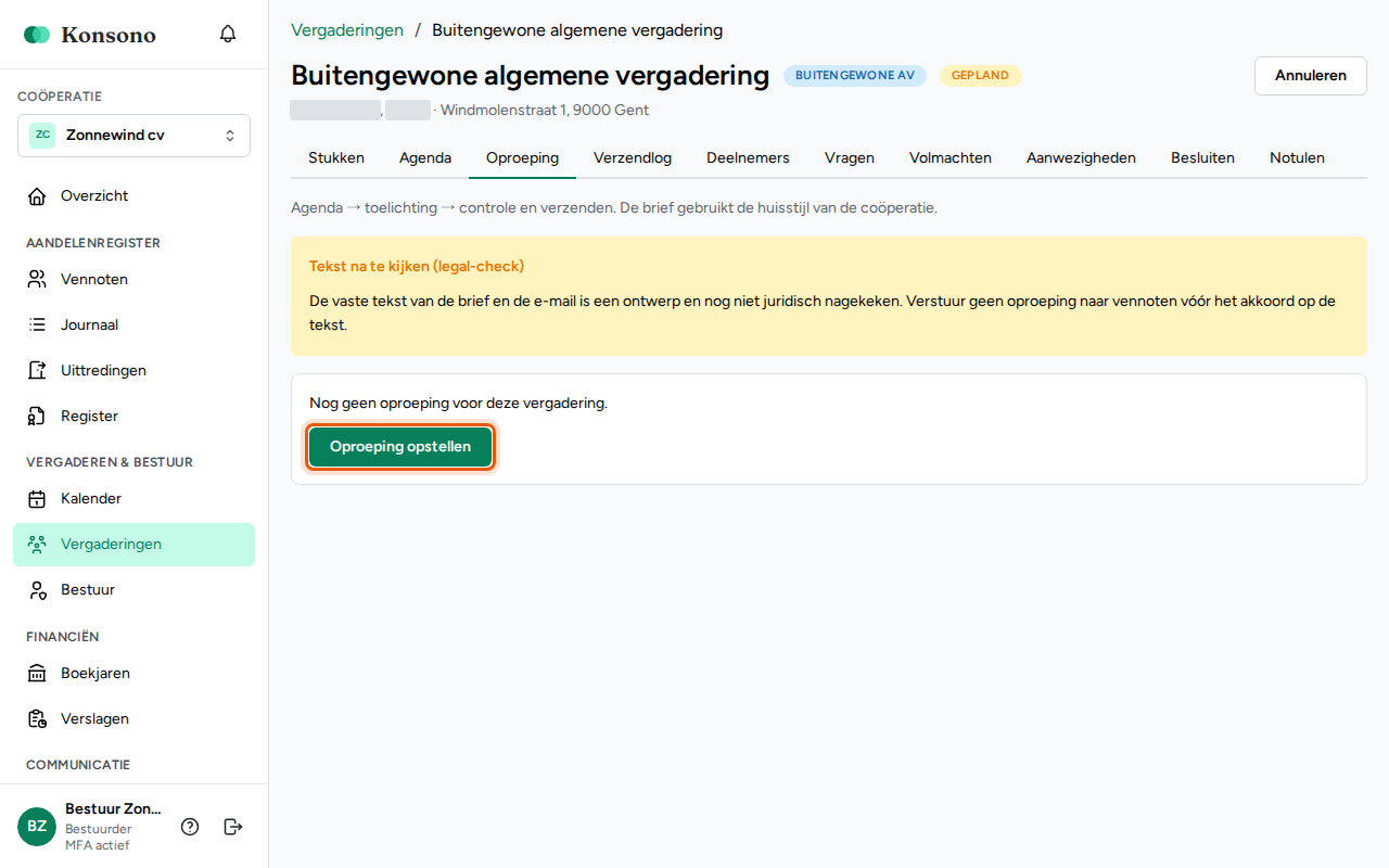 De oproeping versturen, stap 1
