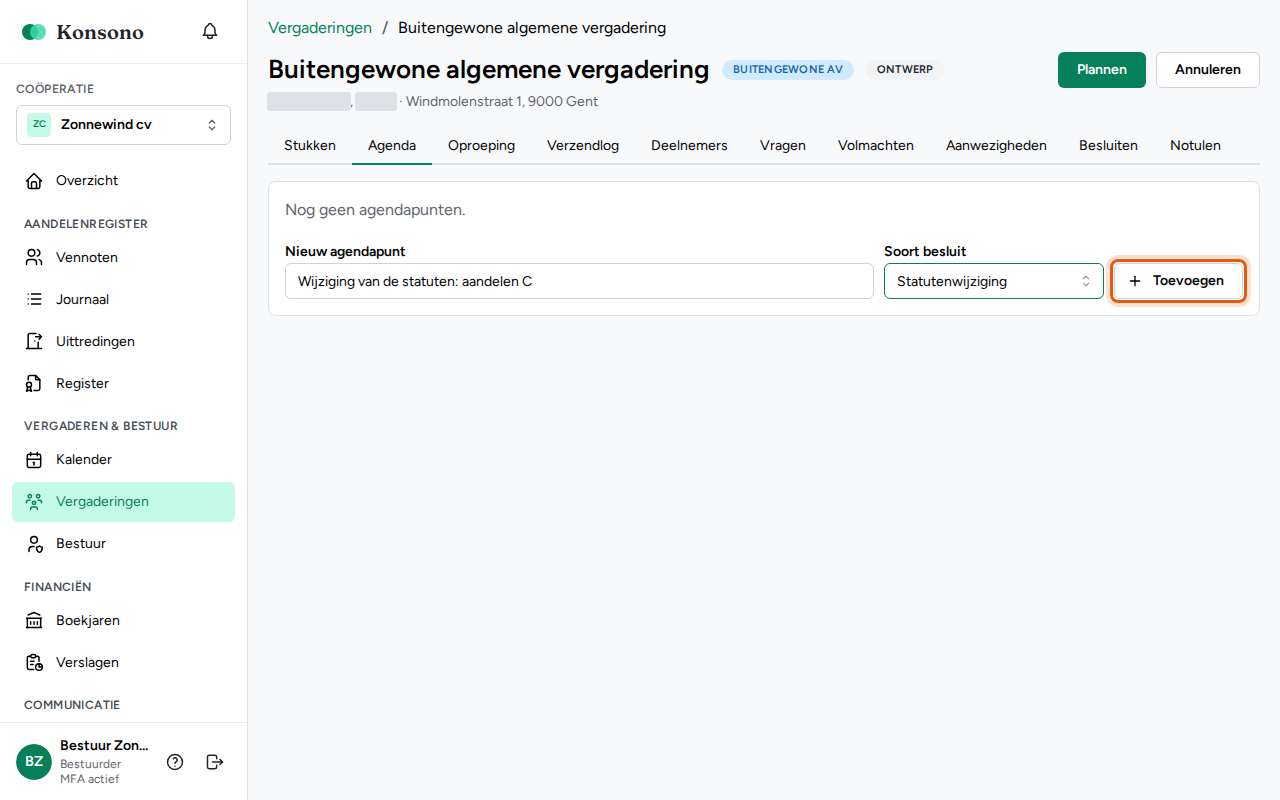 De agenda opmaken, stap 1