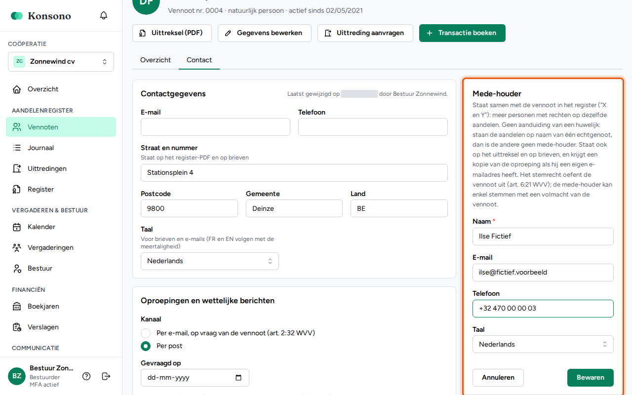 Een mede-houder toevoegen, stap 2