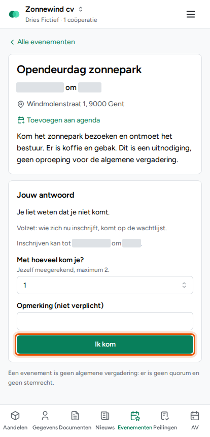 Je inschrijven voor een evenement, stap 2