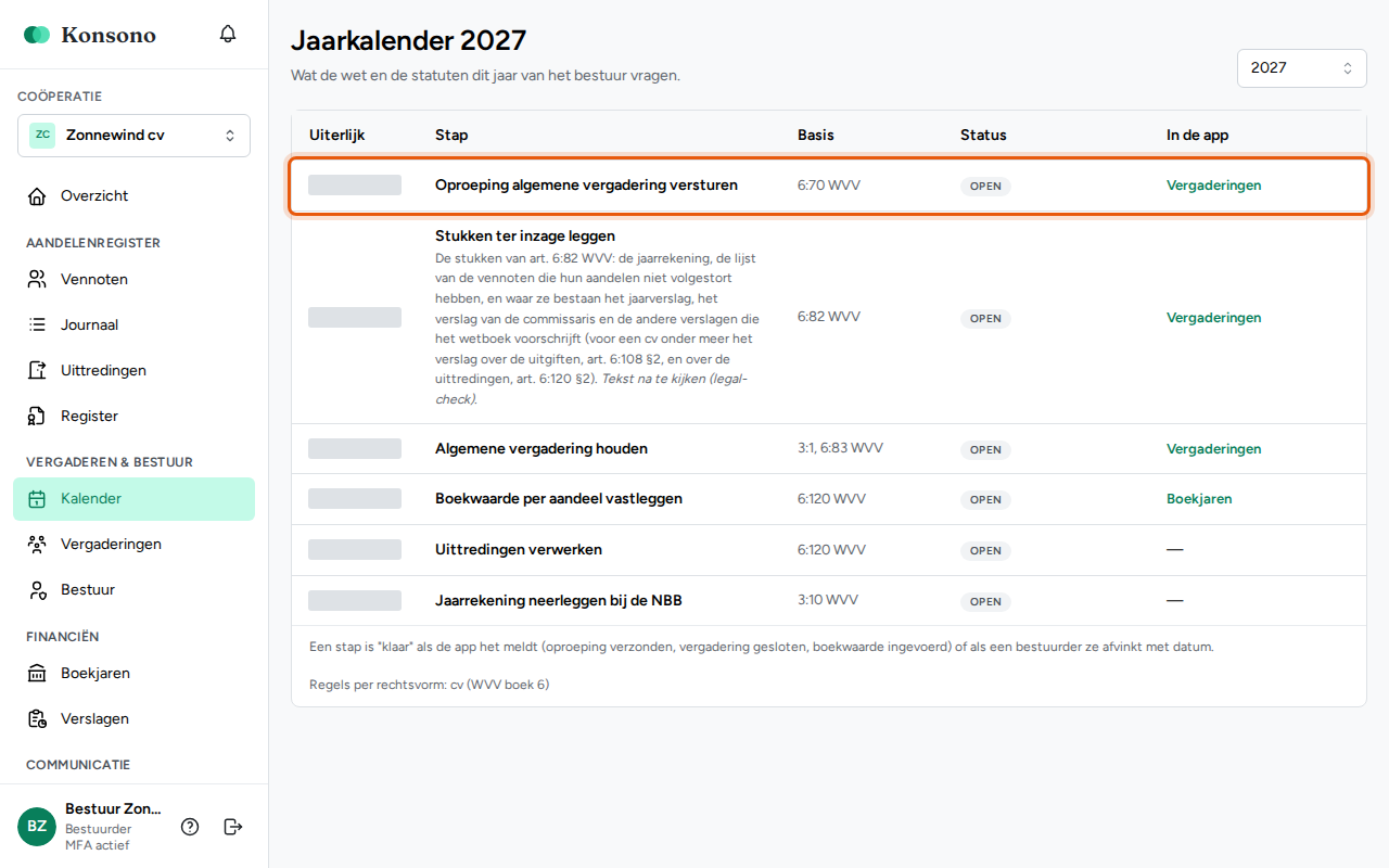 De jaarkalender opvolgen, stap 2