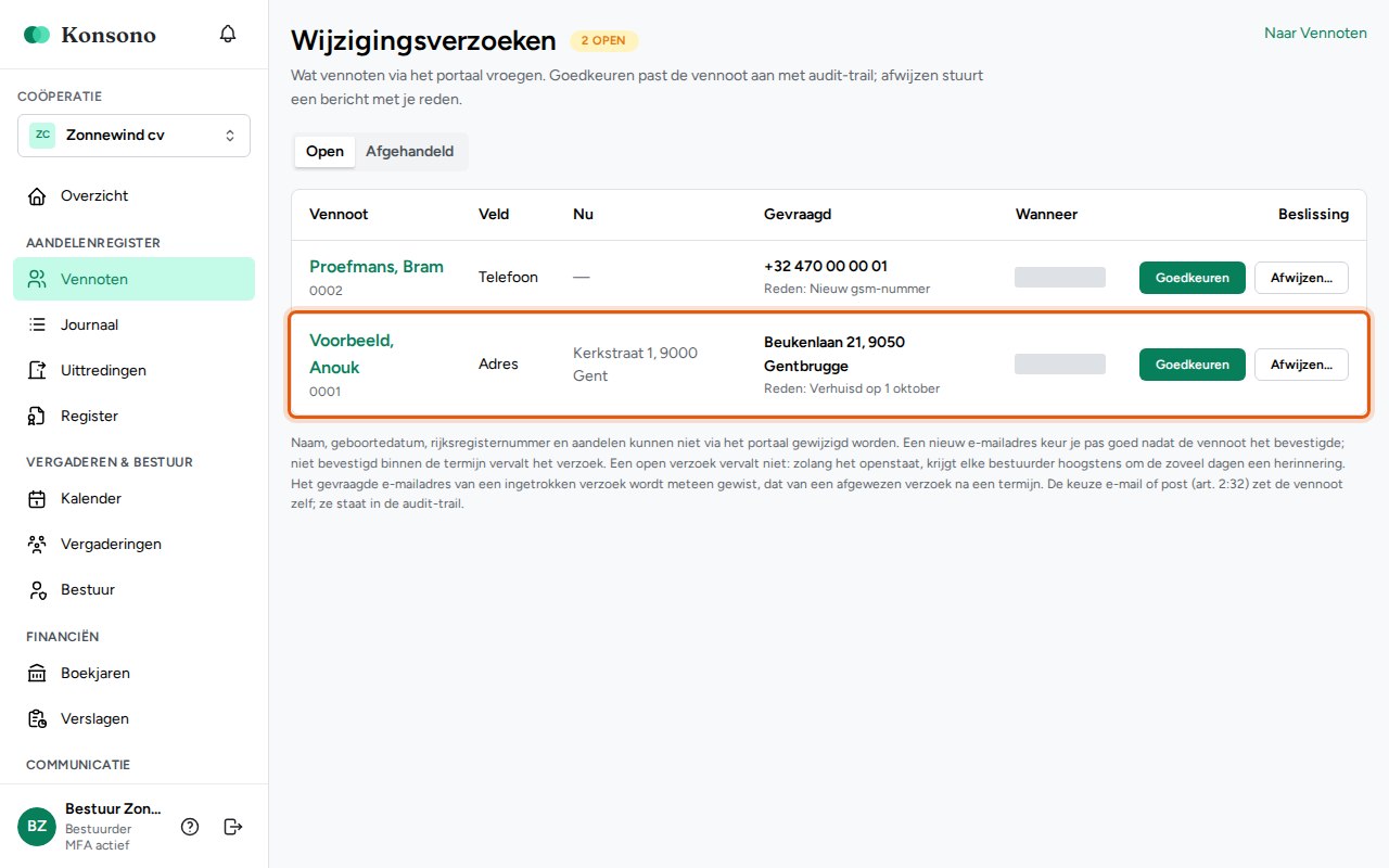 Een wijzigingsverzoek beoordelen, stap 2