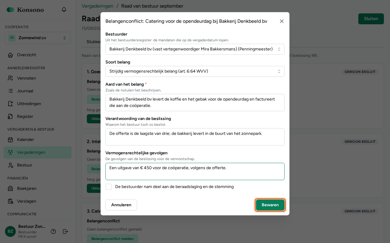 Een belangenconflict melden, stap 2