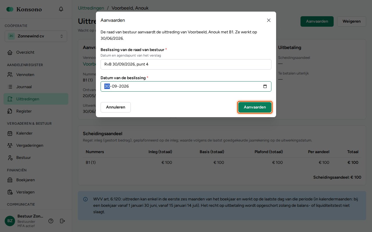 Een uittreding verwerken, stap 2