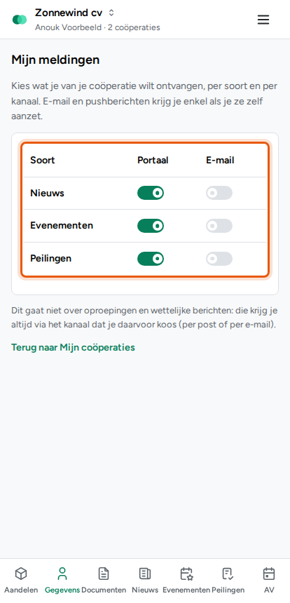 Kiezen welke meldingen je krijgt, stap 2