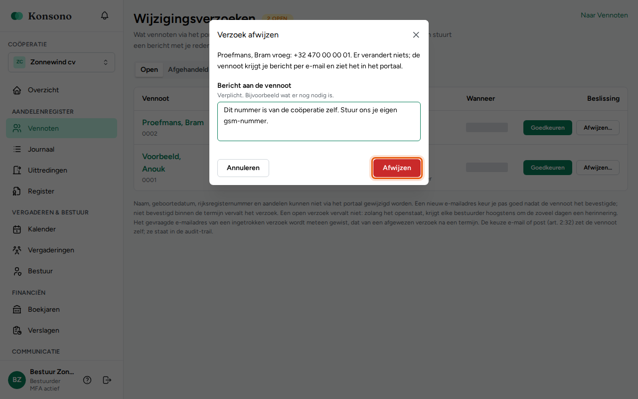 Een wijzigingsverzoek beoordelen, stap 3