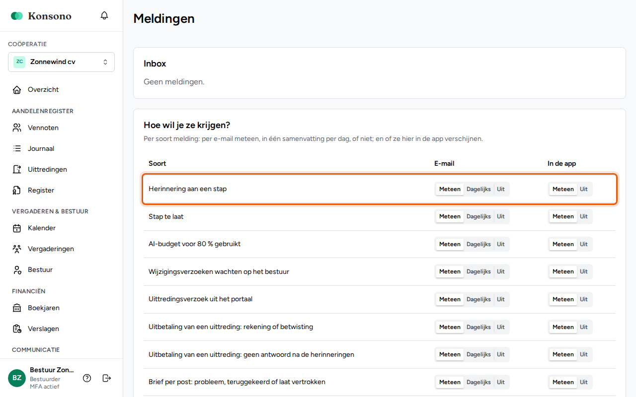 Je meldingen instellen, stap 3
