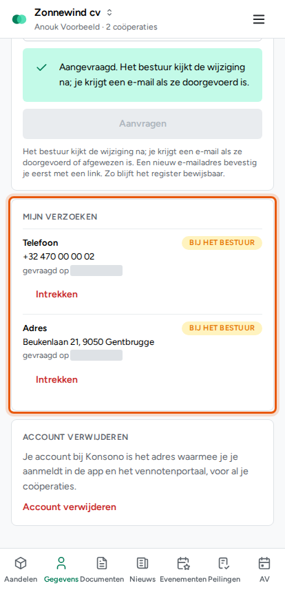 Een wijziging van je gegevens aanvragen, stap 3