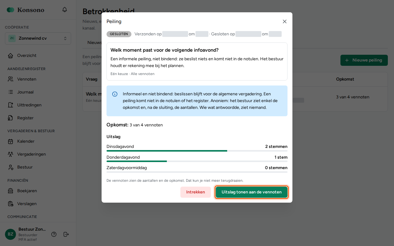 Een peiling afsluiten, stap 4