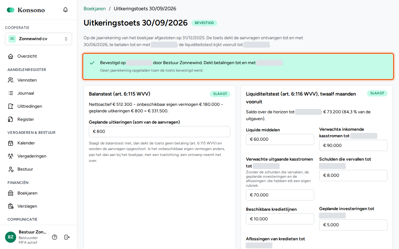 Een uitkeringstoets bevestigen, stap 5