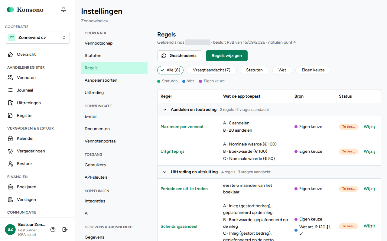 Instellingen: onderdeel Regels