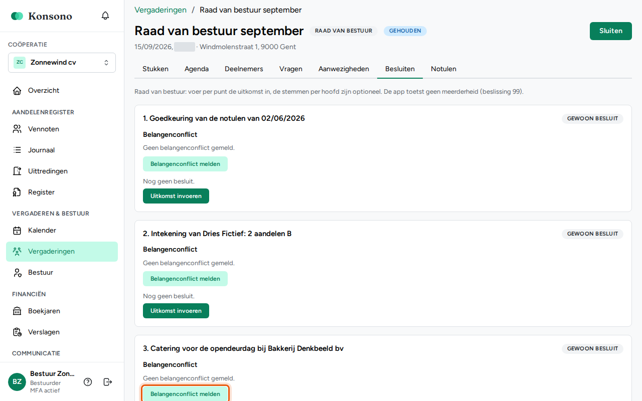 Een belangenconflict melden, stap 1