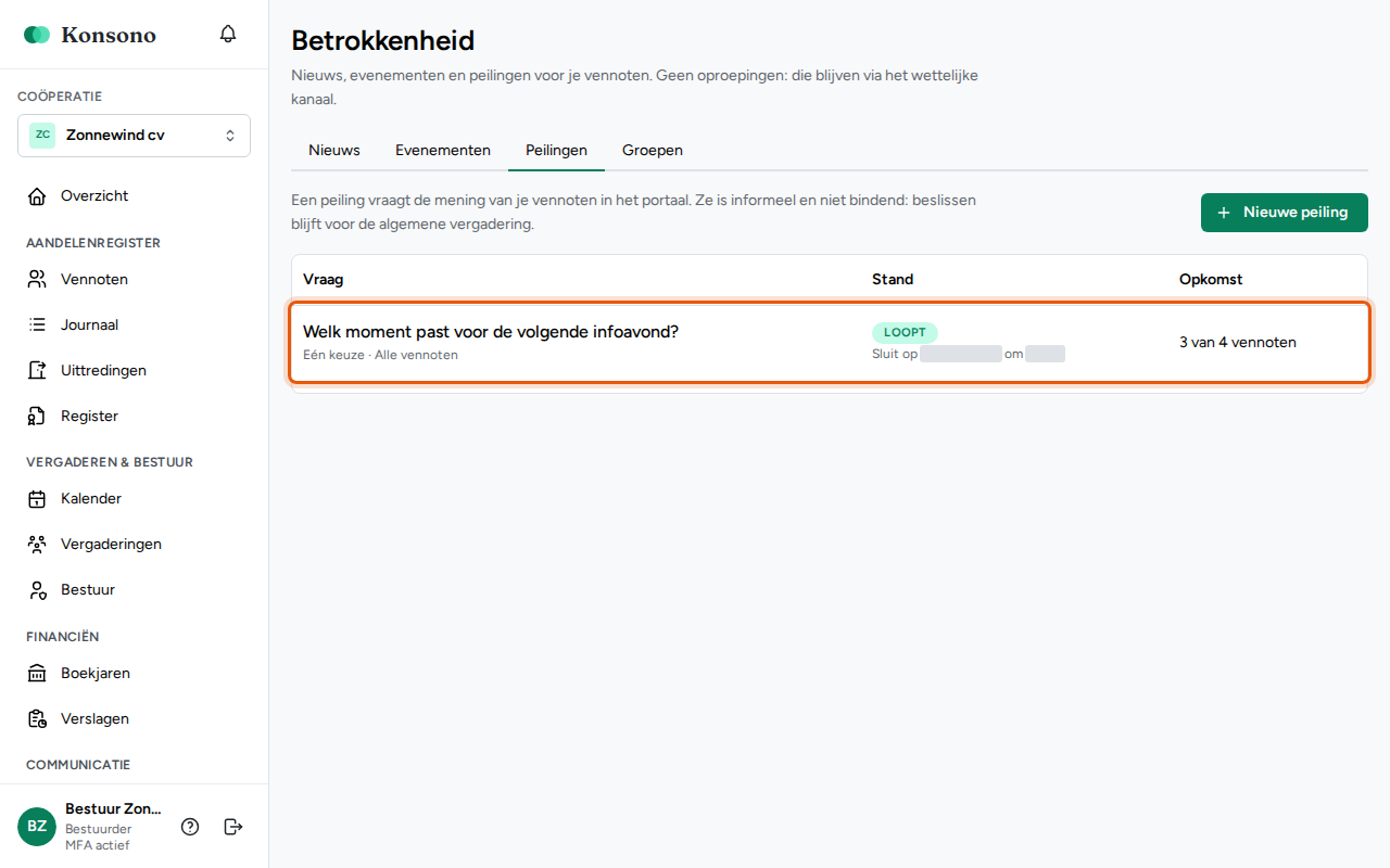 Een peiling afsluiten, stap 1