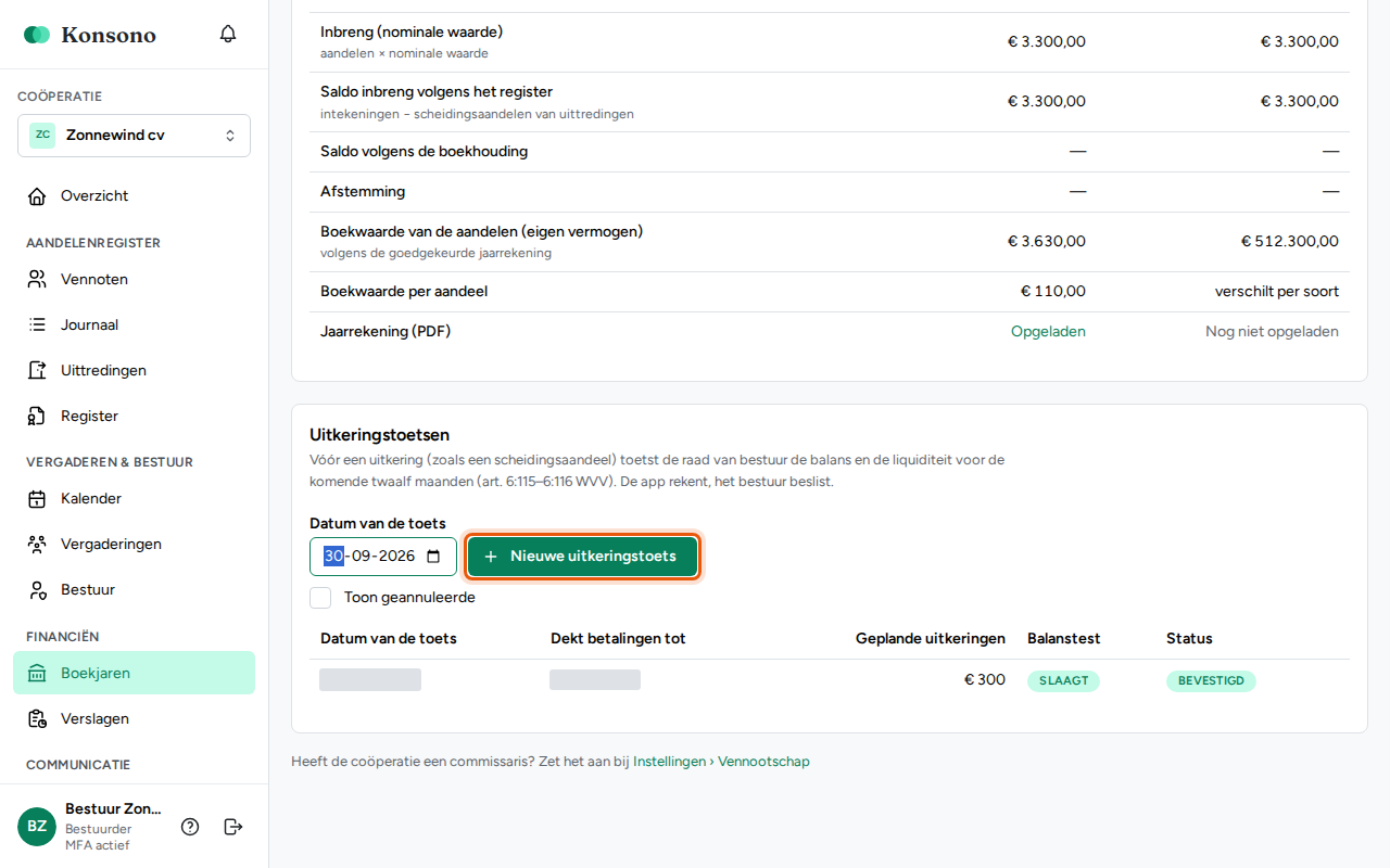 Een uitkeringstoets aanmaken, stap 1