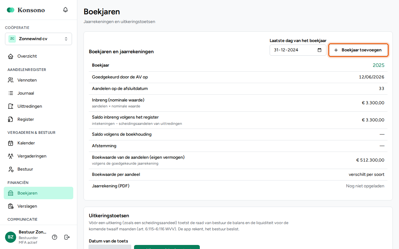 Een boekjaar toevoegen, stap 1