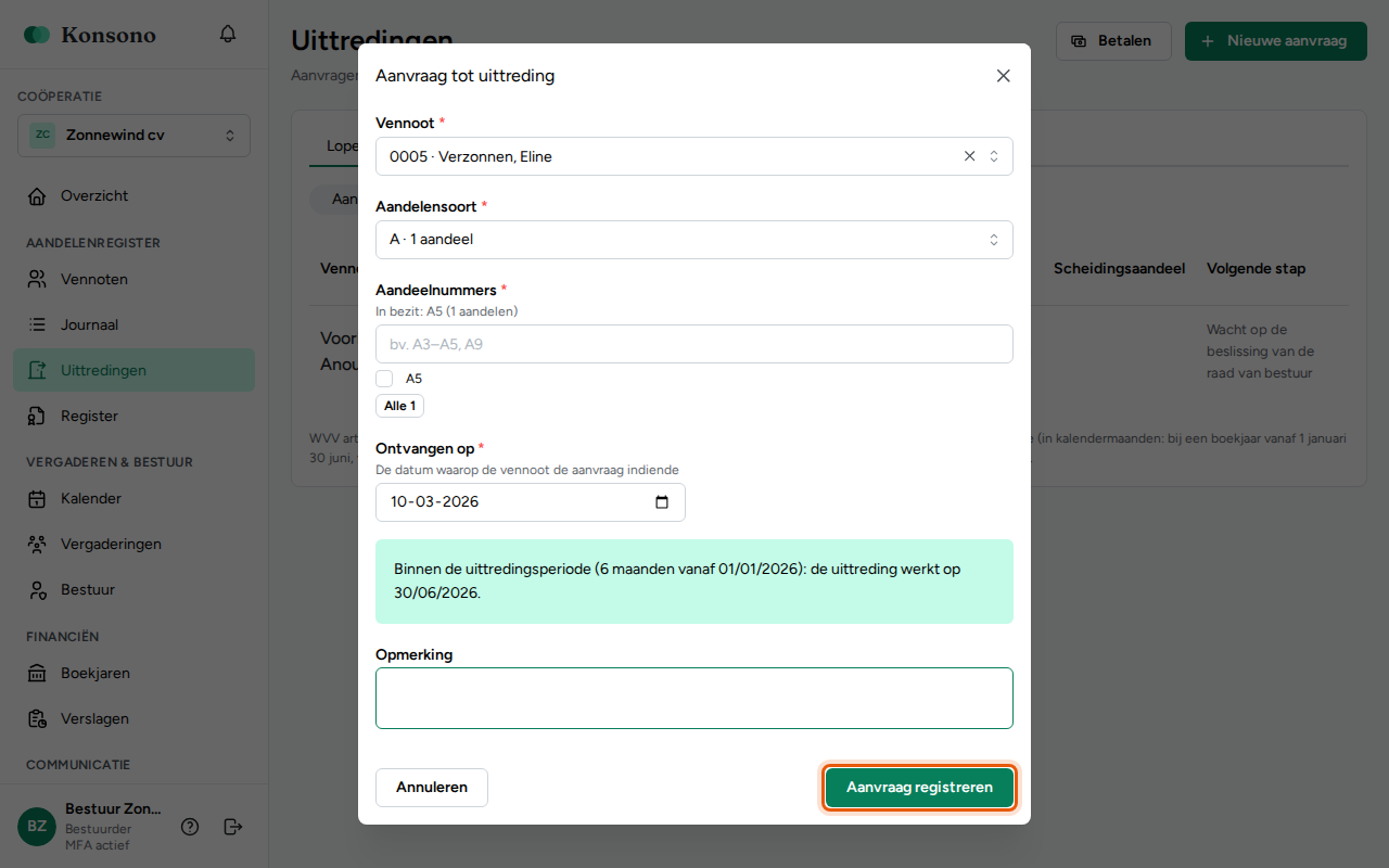 Een uittreding verwerken, stap 1