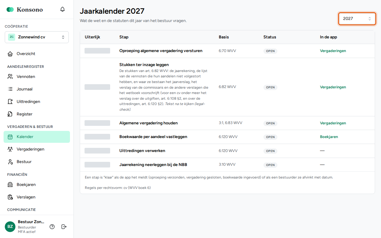 De jaarkalender opvolgen, stap 1