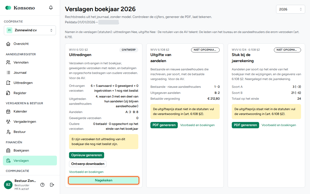 Een verslag laten tekenen, stap 1