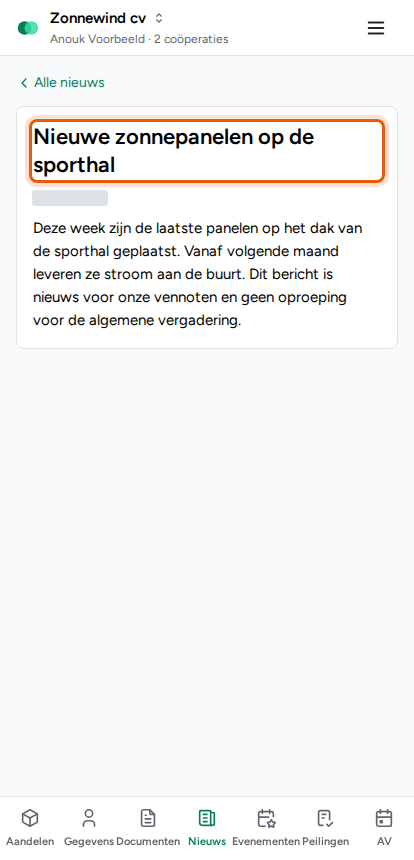 Het nieuws van je coöperatie lezen, stap 2