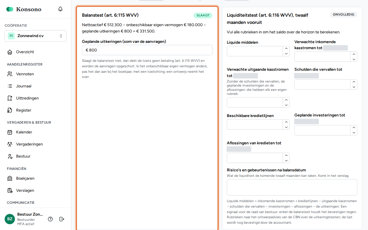 Een uitkeringstoets aanmaken, stap 2
