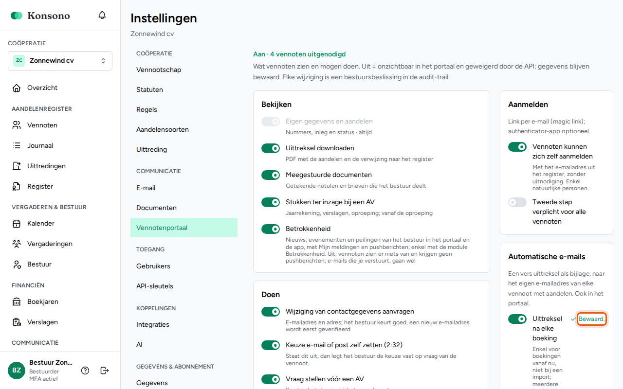 Het vennotenportaal instellen, stap 2