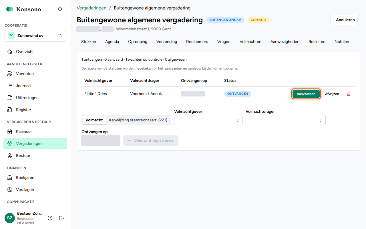 Een volmacht registreren, stap 2