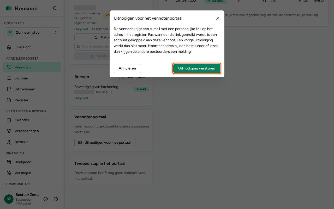 Een vennoot uitnodigen voor het portaal, stap 2