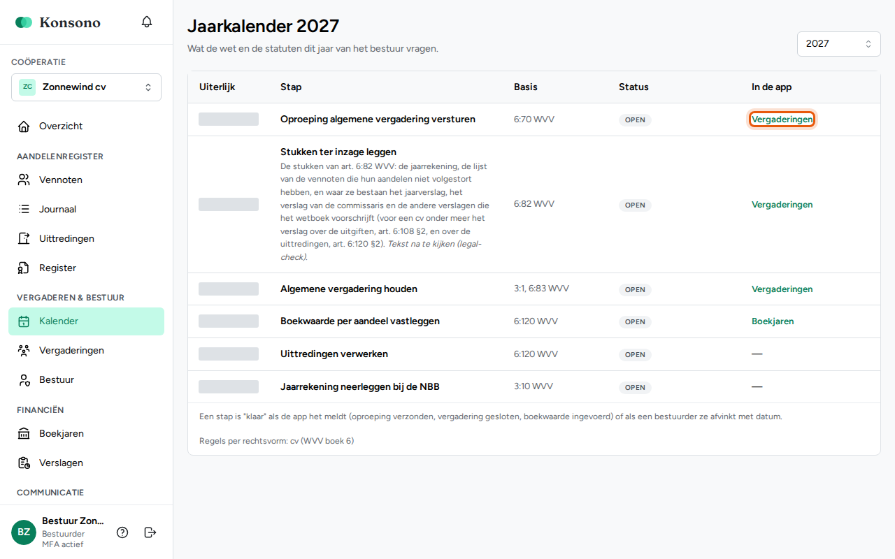 De jaarkalender opvolgen, stap 3