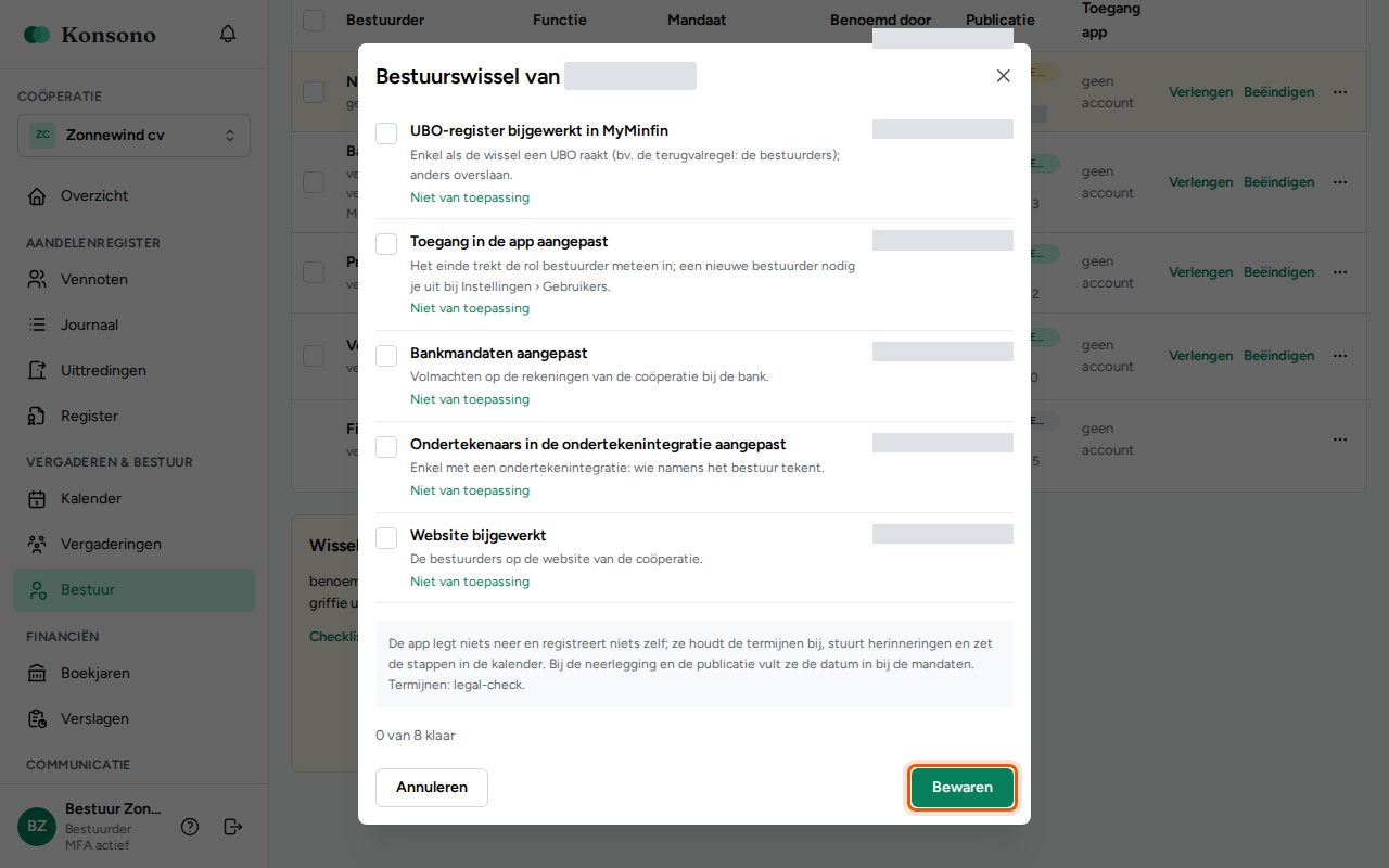 Een bestuurswissel afwerken, stap 3