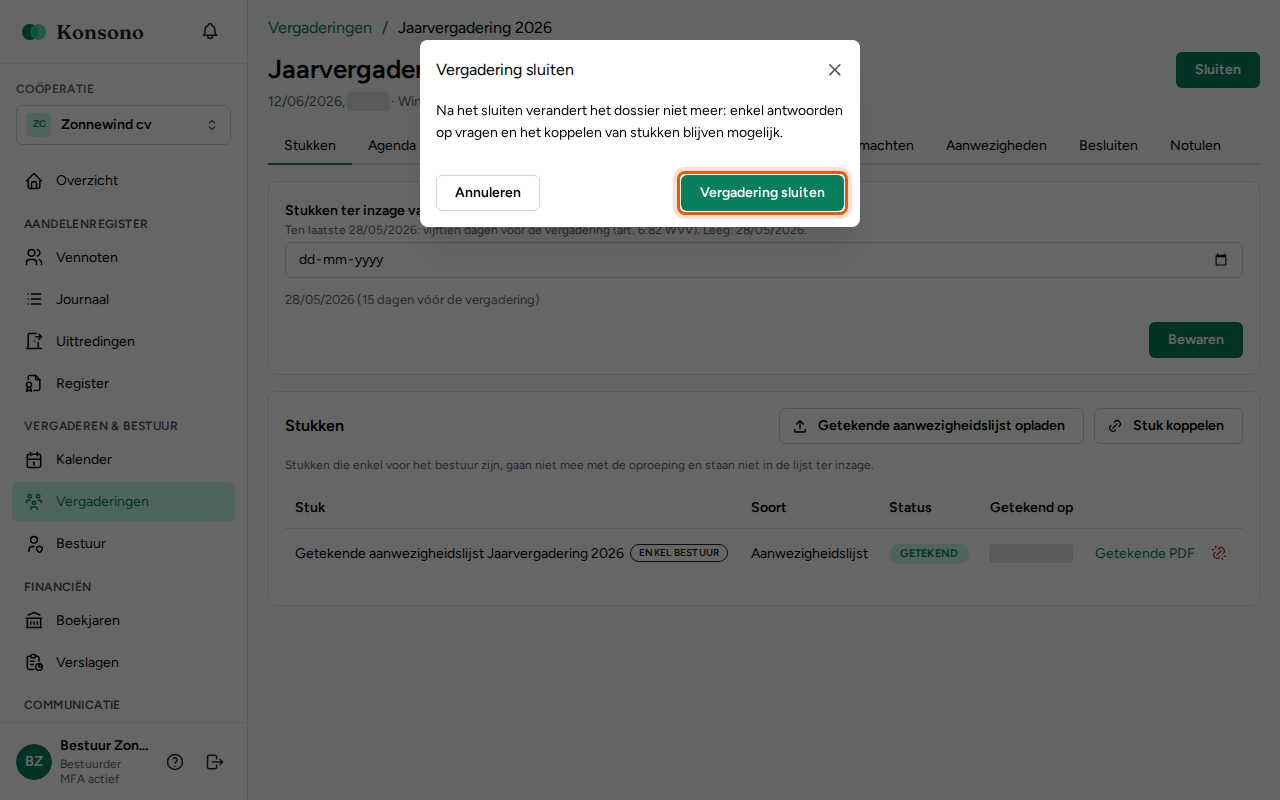 Een vergadering sluiten, stap 4