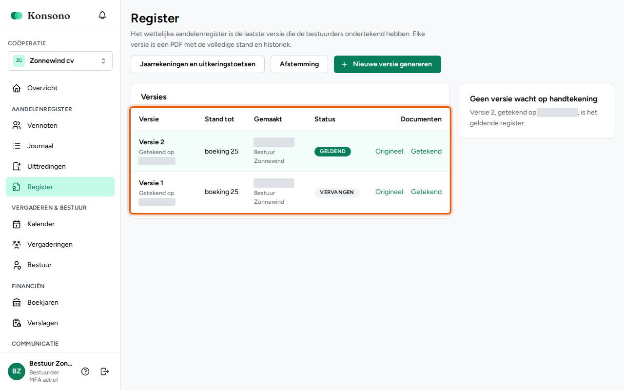 Een registerversie ondertekenen, stap 4