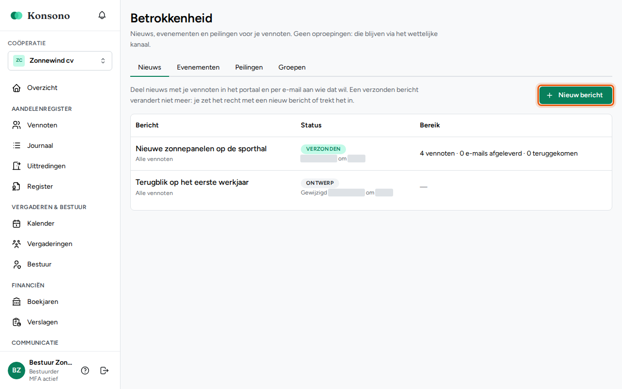 Nieuws versturen, stap 1