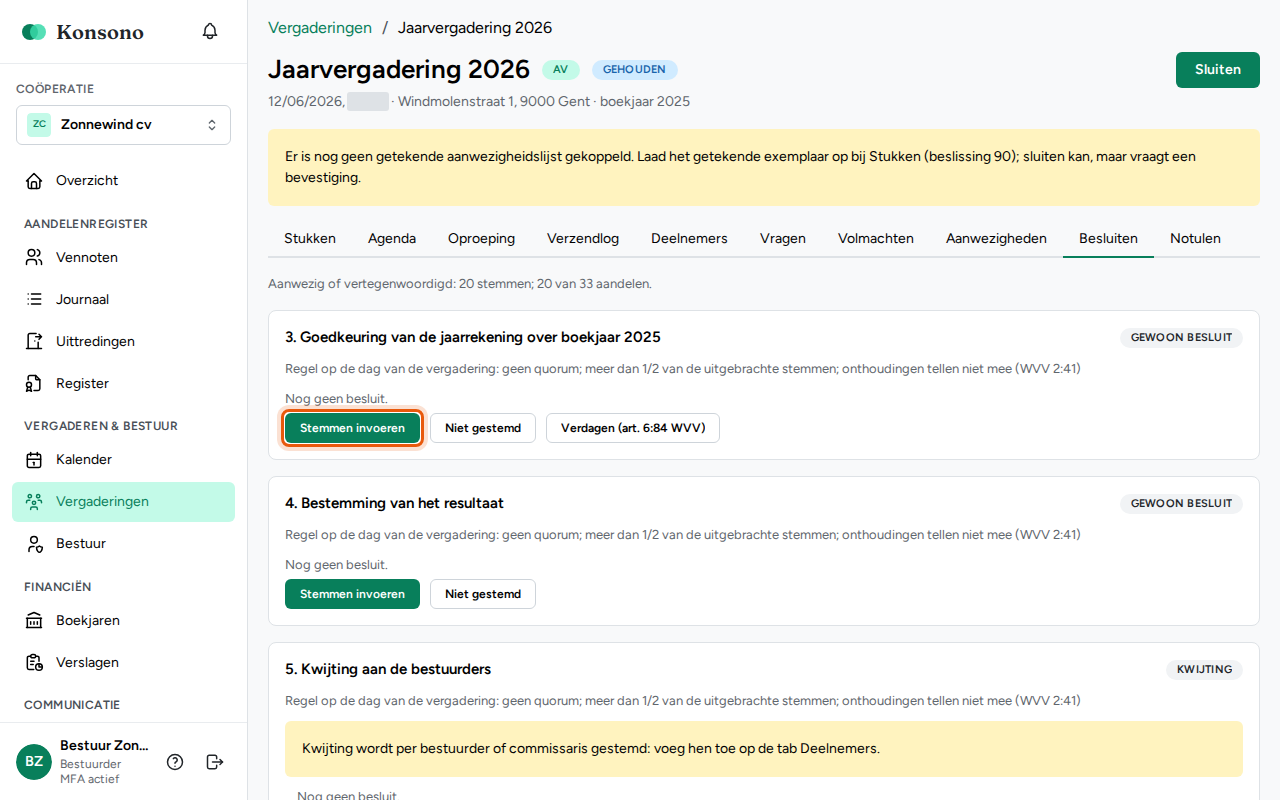 Stemmen invoeren, stap 1