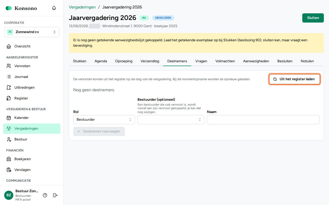 De aanwezigheid registreren, stap 1