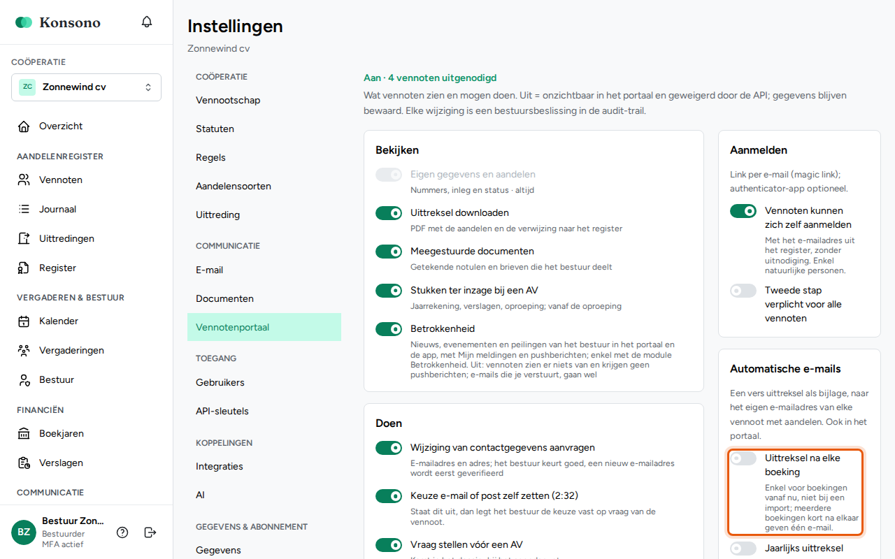 Het vennotenportaal instellen, stap 1