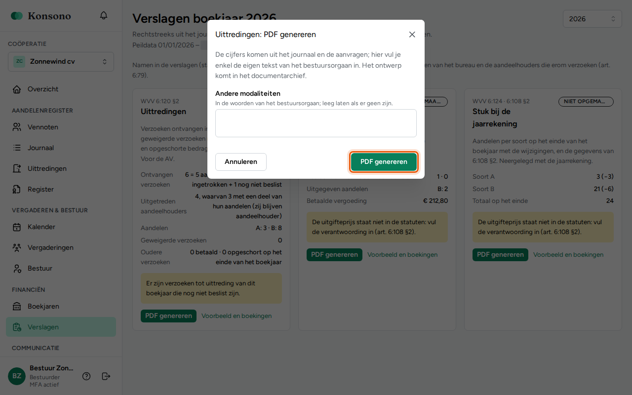 Een verslag genereren, stap 2