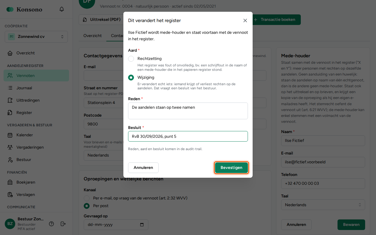Een mede-houder toevoegen, stap 3