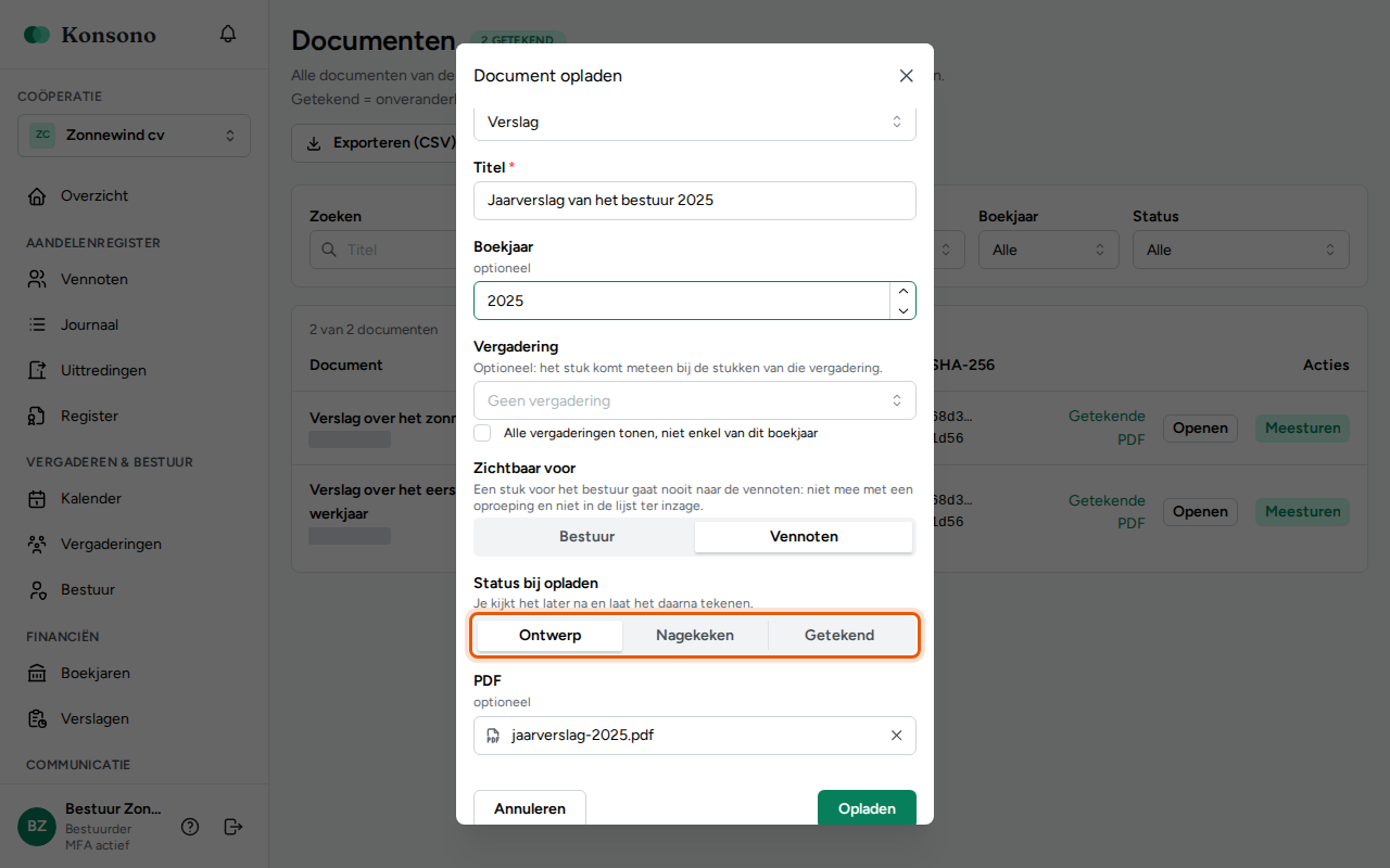 Een document opladen, stap 3