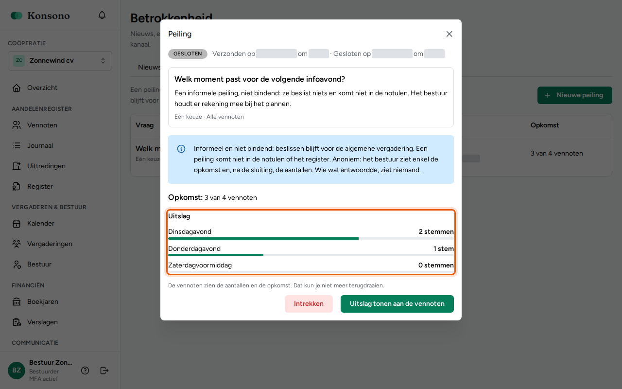 Een peiling afsluiten, stap 3