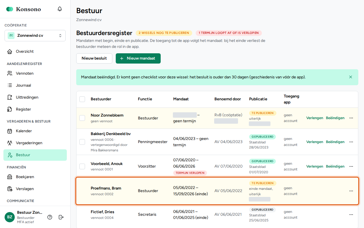 Een mandaat beëindigen, stap 3