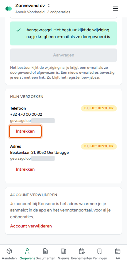 Een wijziging van je gegevens aanvragen, stap 4