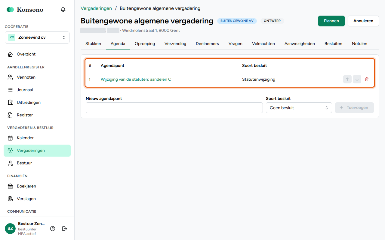 De agenda opmaken, stap 4