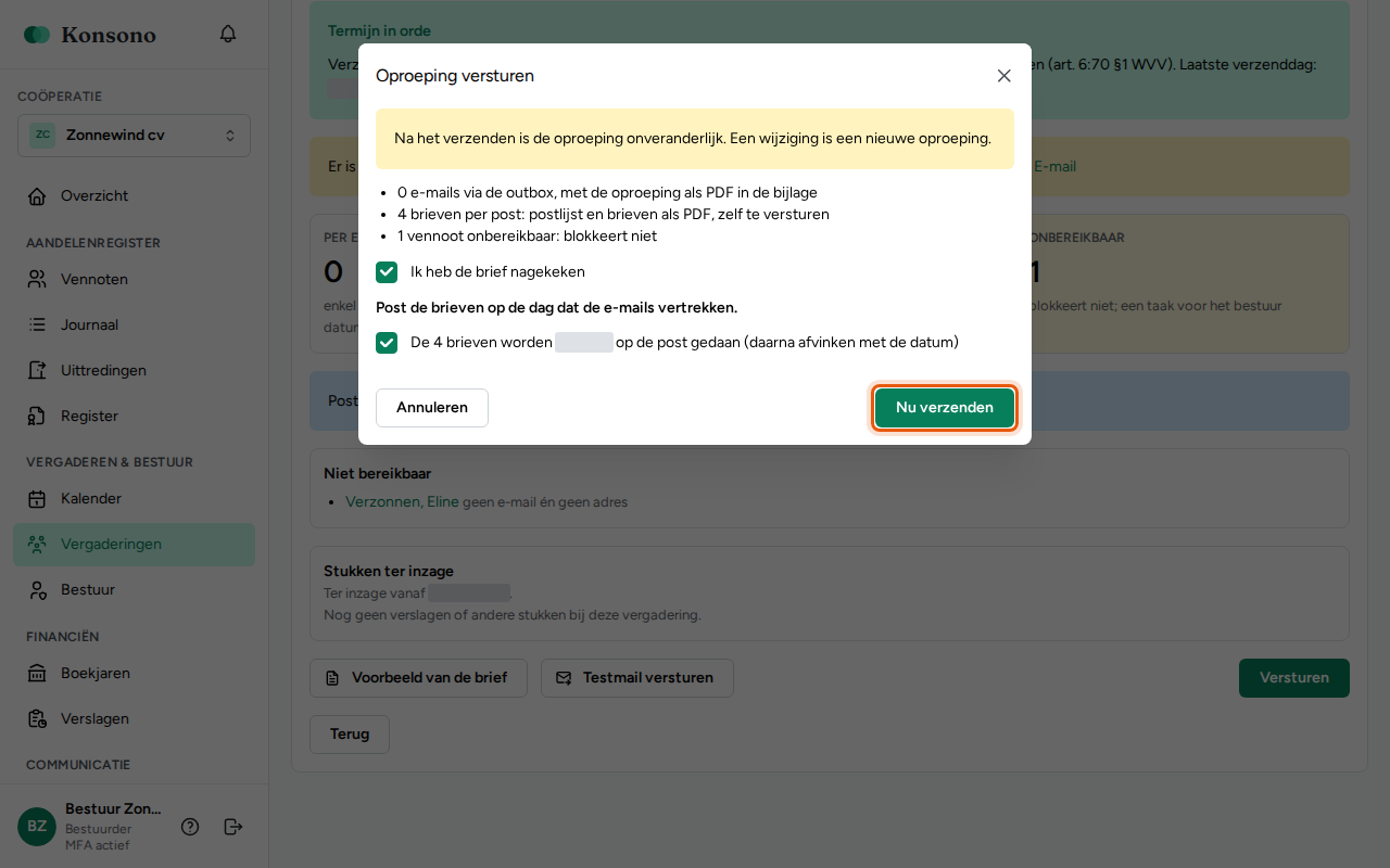 De oproeping versturen, stap 5